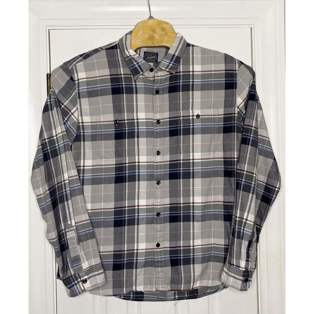 J Crew Mens The Sportsmen Outfitters Button Front Shirt Grey Blue Red Plaid XL‎